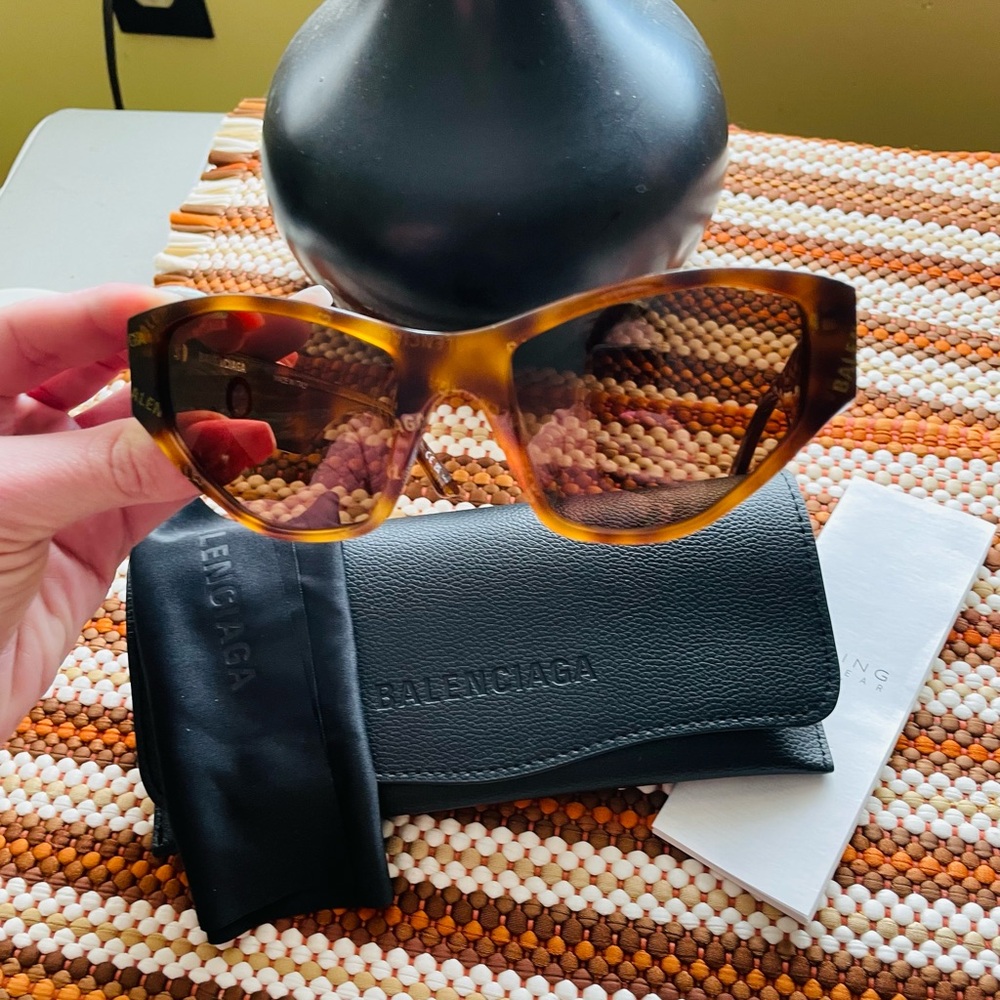 Balenciaga Tortoise Shell Sunglasses with Black Case